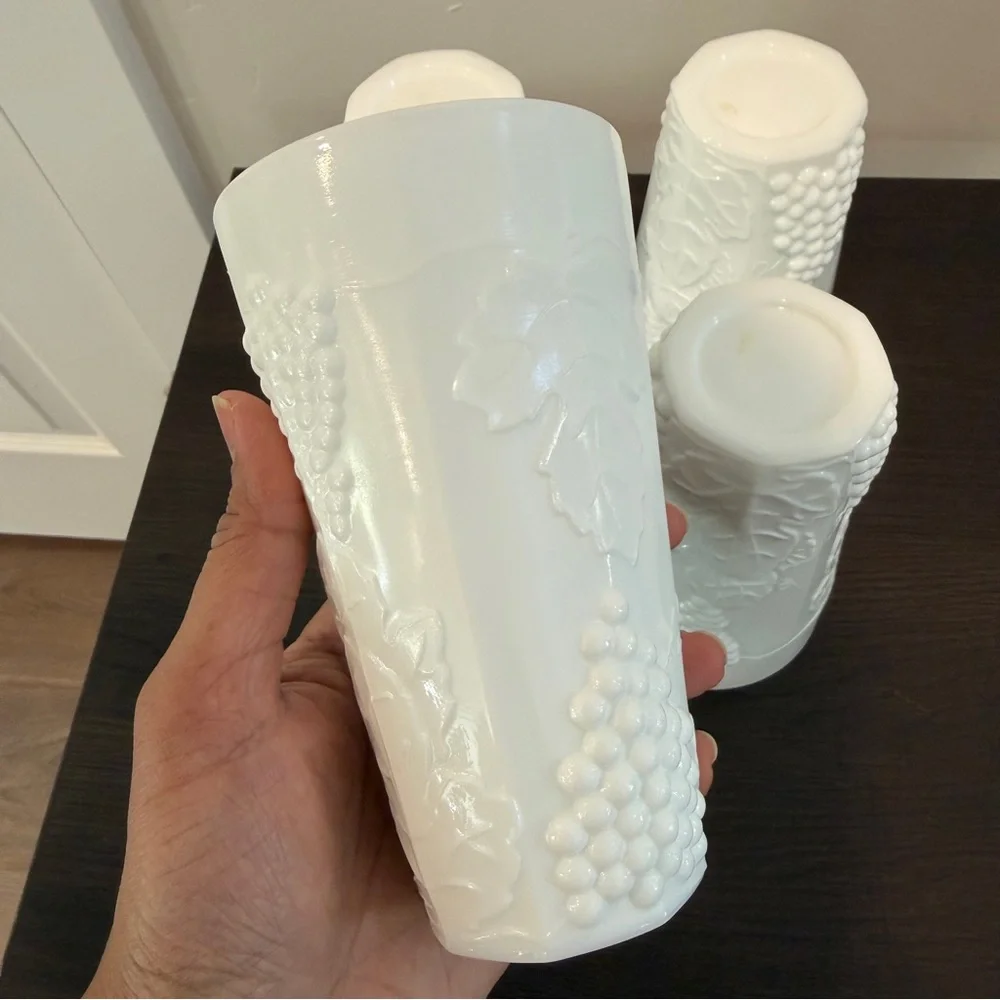 Indiana Glass Colony Harvest Grape Milk Glass Tumblers Set of 4